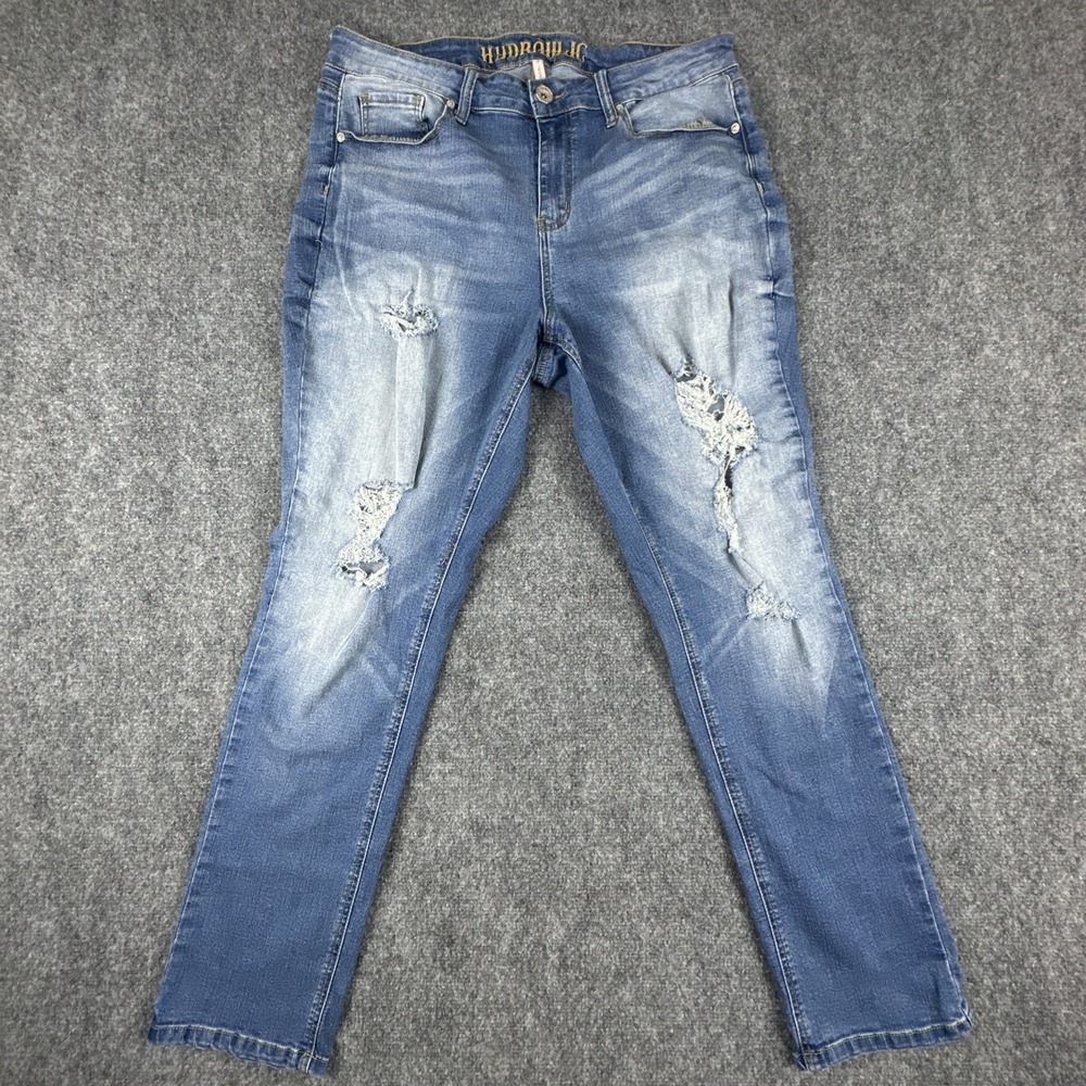 Hydraulic Murray Jeans Women Sz 16 High Rise Straight Denim Blue Distressed